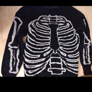 Skeleton Silver Sparkling Thread Knit Black Sweater Gothic Retro